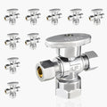 10-Pack GUOFIS Angle Stop Valve with Dual Compression Outlet,1/2" Fip Iron Pipe Inlet x (3/8" x 3/8") Outlet Shut-off Valves(1/4 Turn,Chrome)(VALVE369-10Pack)