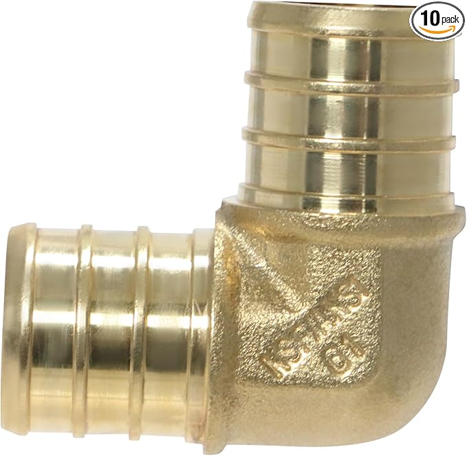 XFITTING Pex 3/4 Inch x 3/4 Inch Pex Elbow Brass Crimp Fitting, 23-2-2=10X, 10 Pieces