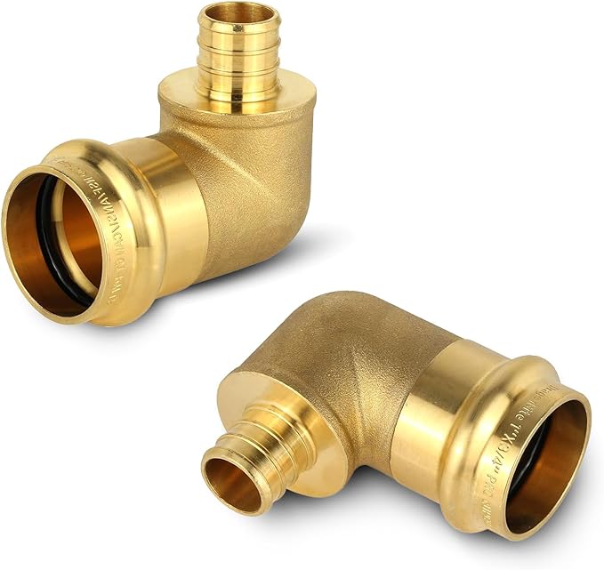 2-Pack HeSun Copper Press Fitting Elbow, 1" PRESS X 3/4" PEX F1807 Crimp Elbow, LF Brass