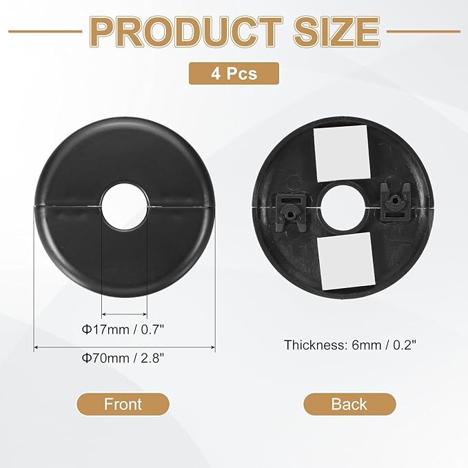 PATIKIL Wall Split Flange 70mm / 2.8" OD, 4 Pcs Round Escutcheon Plate Cover PPR Plumbing Cover Plates with Self-Adhesive Tape for 17mm / 0.7" Dia Water Pipe Faucet, Black