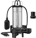 Aquastrong 1HP Sewage Grinder Pump, Stainless Steel, 115V 3962GPH Automatic Float Switch, Submersible Effluent/Sump Pump for Sump Basin, Basement Residential Sewage, 2'' NPT Discharge