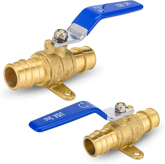 2-Pack Foskan 3/4" Brass PEX Expansion Drop Ear Ball Valve with Blue Handle, Full Port Shut-off Valve for Hot and Cold Water Distribution