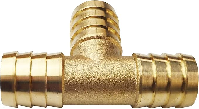 2PCs 1" Brass Hose Barb Fitting Tee 3 way Barbed Splicer Mender Union Fitting with 6PCs Hose Clamp for Oil Water Air