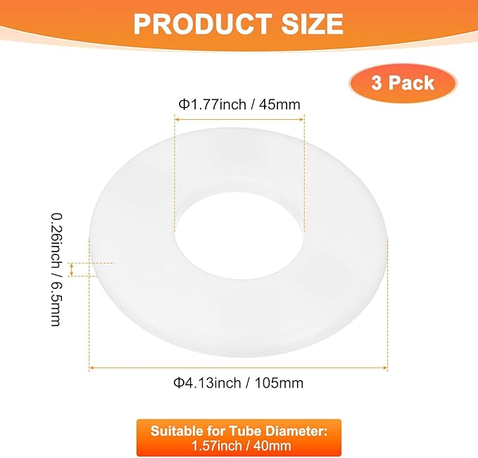 3-Pack Wall Split Flange, ABS Round Self-Adhesive Escutcheon Plate Cover Buckle for 40mm/1.57 in Dia Pipe Accessories/Floor/Ceiling, Plumbing Cover Plates [White,6.5mm/0.26in H]