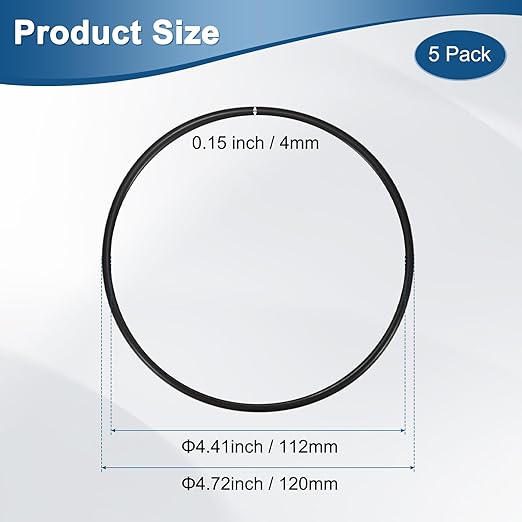 5-Pcak Nitrile Rubber O-Rings, 112mm ID, 120mm OD, 4mm Width, Metric Sealing Washer Gasket for Automotive Machine Plumbing/Faucet/Air or Gas Connections, Resists Oil and Heat