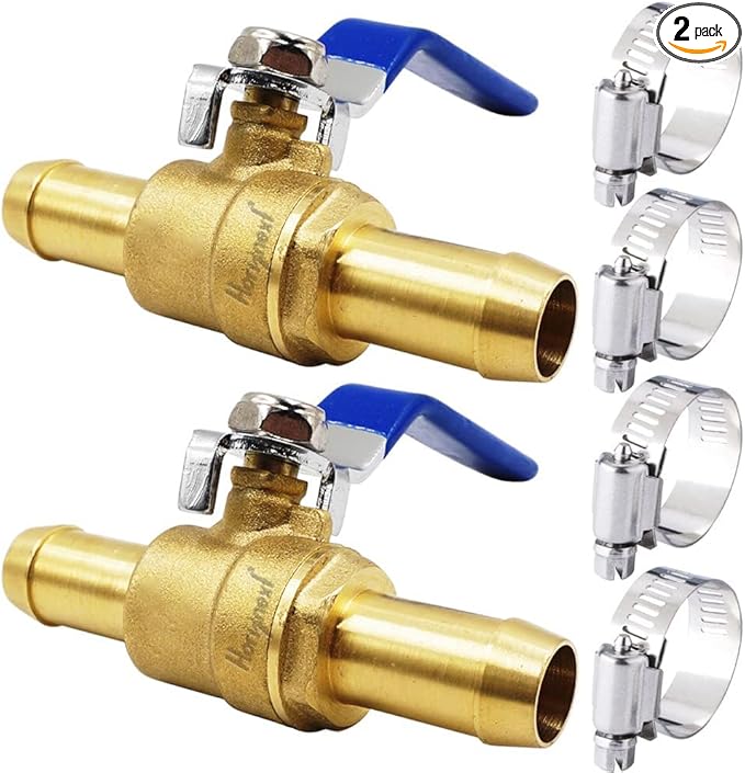 5/8 inch mini 2 way brass barb air ball valve for water gas fuel shut cut off 16mm pex tubing, (2 pcs in pack)