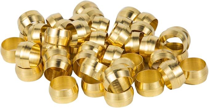 Compression Fittings Assortment kit-6 Sizes(1/8"3/16" 1/4" 5/16" 3/8" 1/2") Brass Compression Sleeves Ferrules & Insert,used to connect lines for air,water,fuel,oil and inert gases