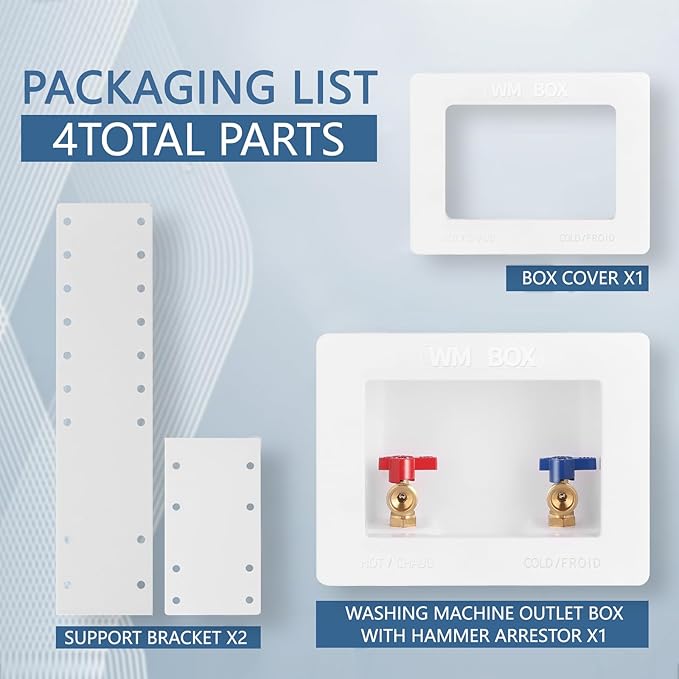 Premium Washing Machine Outlet Box with Center Drain, 1/2-Inch Pex Crimp x 3/4-Inch MHT Connection, Laundry Washer Valve Outlet Box with Clear Text Instructions