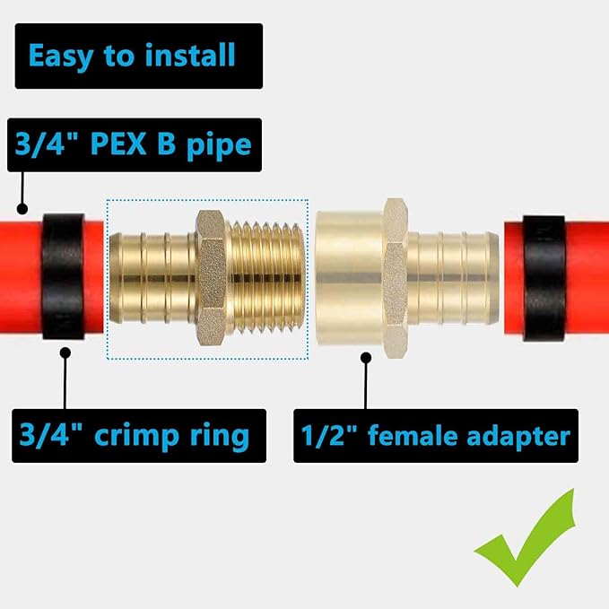(10 Pack) Lidertik 3/4 PEX to 1/2 NPT Male Fittings Adapter, 3/4" PEX F1807 to 1/2" NPT Male Threaded Adapter Brass