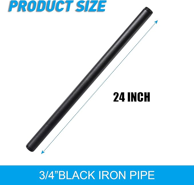 3/4" x 24" Black Painted Industrial Pipe, Home TZH 4 Pack Threaded Black Iron Pipe Nipple for DIY Project/Furniture/Shelving Decoration(4, 24")