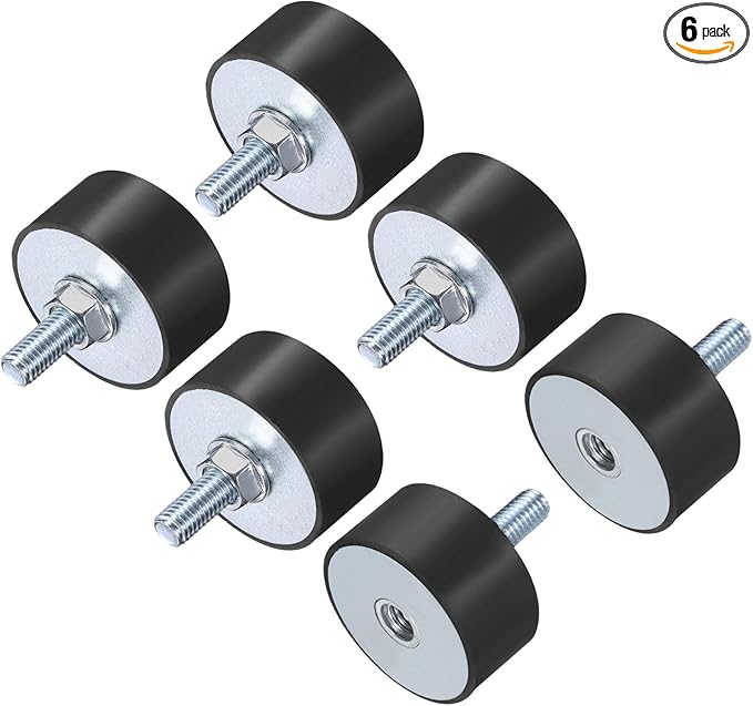 uxcell 6pcs M8x23mm Rubber Isolator Mounts with Studs 40x20mm Male Female Vibration Shock Absorber Zinc Plated Cylindrical Thread Mounts Anti Vibration Isolators with 6pcs M8 Lock Nuts