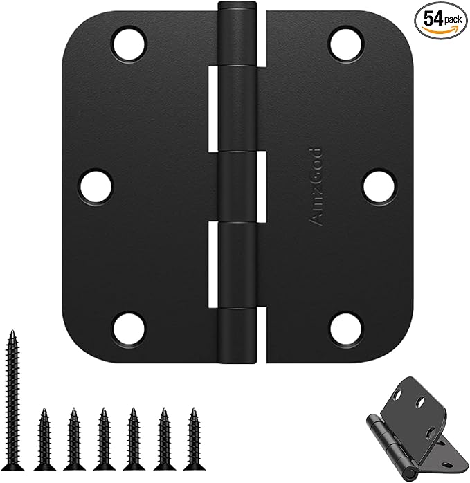 Door Hinges Matte Black - 54 Pack Black Door Hinges 3.5 Inch Rounded Interior Door Hinge with 5/8" Radius Corners - Black Hinges for Doors 3 1/2 Inches Flat Iron Residential Door Hardware