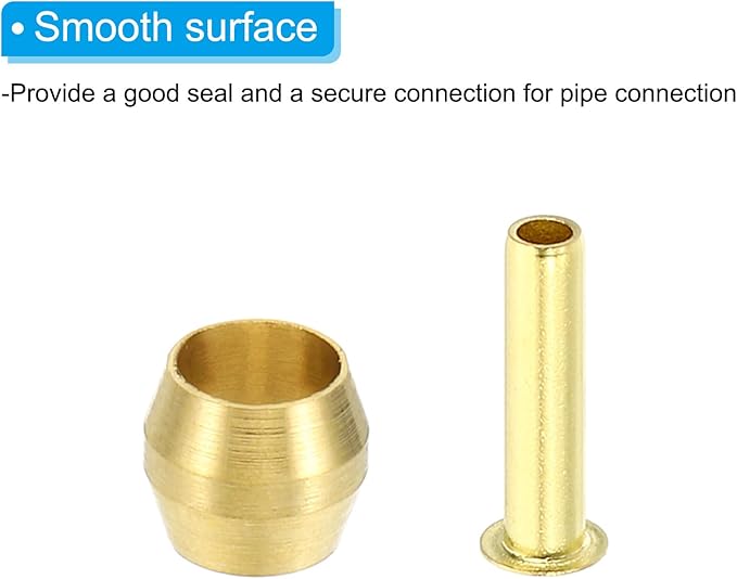 PATIKIL Brass Compression Sleeves Ferrules for 3/16 Inch OD Hose Tube, 40 Pack Brass Ferrule Brass Compression Insert Fitting Assortment Kit for Air Water Gas Pipe