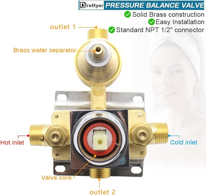 2 Way Outlet Shower Diverter Valve Mixer Rough Brass 2 Handle Shower Valve Kit Replacement in Oil Rubbed Bronze