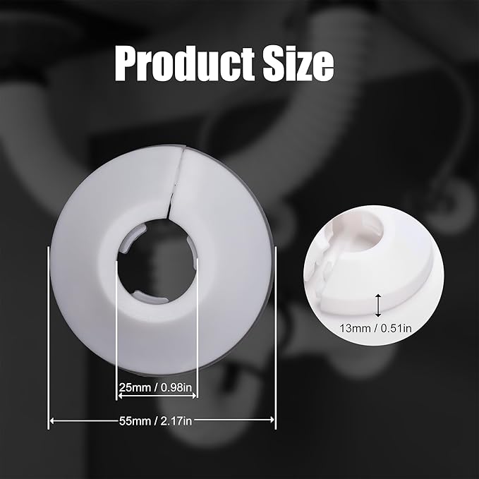 6 Pcs Fit 0.98 Inch Flange Water Pipe Cover Decoration White 25mm(0.98 Inch) Plastic PP escutcheon plate 0.98 inch Cover for Wall Pipe Tube Decoration