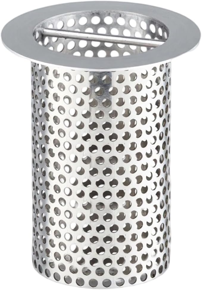 Commercial Floor Drain Strainer, 4 1/2" Lip Diameter x 6" Tall 316 Perforated Cylindrical Mesh Stainless Steel Drain Strainer with Carry Handle for Restaurant/Factory/Kitchen/Laboratory