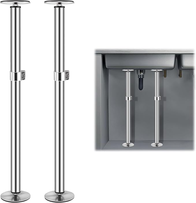 Snowtaros Undermount Sink Brackets, Stainless Steel Undermount Sink Support, 17.7“-31.1" Adjustable Support Pole, Undermount Sink Repair Kit for Kitchen, Bathroom (2 Pack)