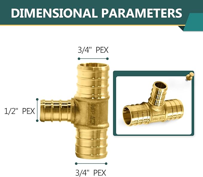 25-Pack PEX Fittings Niikappu 3/4"x3/4"x1/2" Pex Tee, Brass Crimp Pipe Fittings for PEX Pipes, ASTM F1807