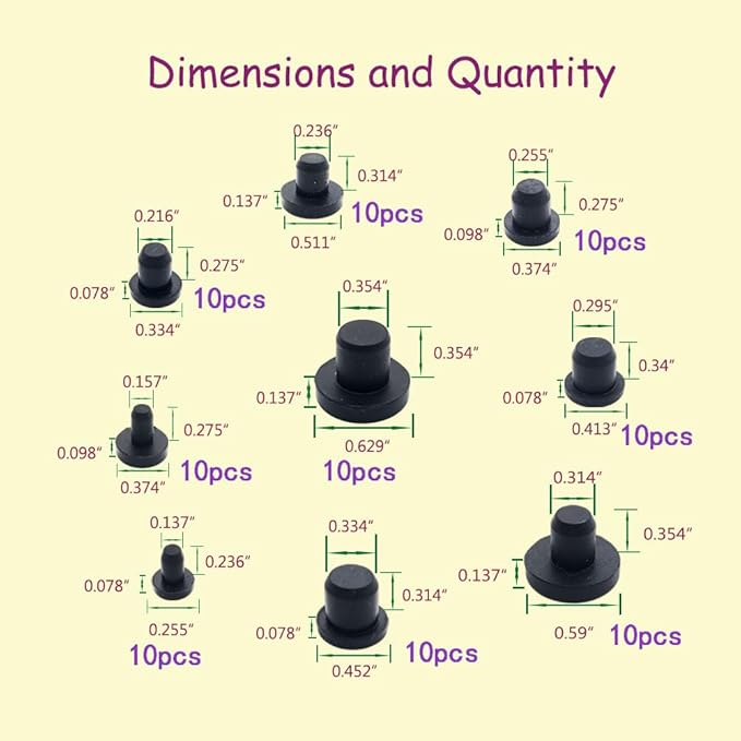 100 Pcs Silicone Rubber Hole Plugs Set - 9 Sizes T-Type Black Silicone Plugs Caps for Powder Coating, Waterproof Sealing, Pipe/Test Tube Caps - Heat Resistant, Durable, Multi-Purpose (Black)