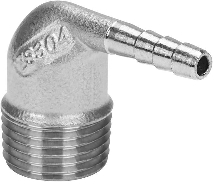 DERNORD 1/4" Hose Barb x 1/2" Male NPT Stainless Steel 90 Degree Elbow- Home Brew Pipe Fitting