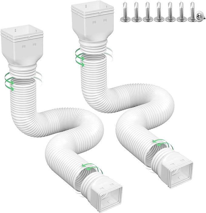 Rain Gutter Downspout Extensions, Downspout Extender for Rainwater Drainage Flexible, Down Spout Drain Extension Pipe and Extendable from 21 to 66 Inches (2 Pack, White)