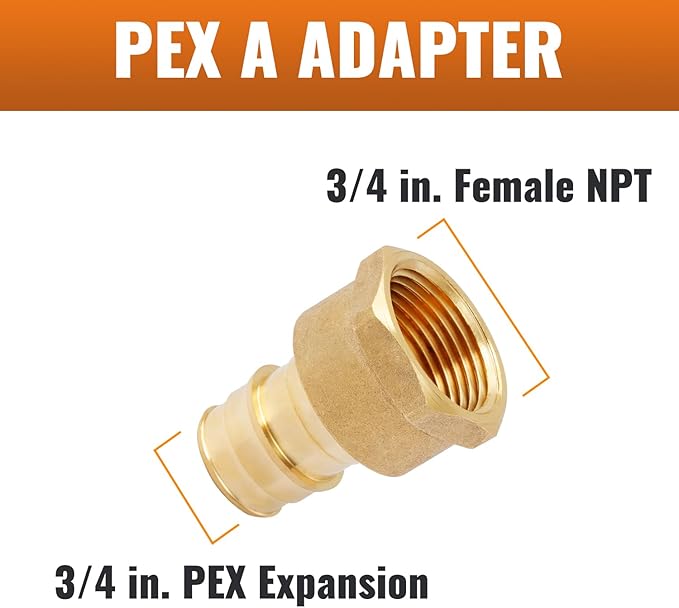 SUNGATOR 6 Pack 3/4" Pex A Expansion Female NPT Adapter Brass Fitting, No Lead Brass, ASTM F1960 ONLY For Pex-A Tubing