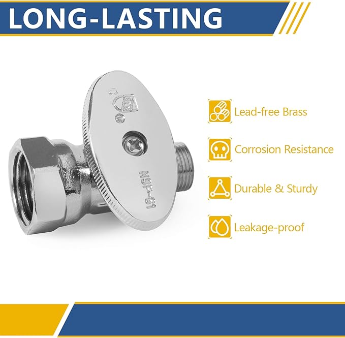Straight Stop Valve,1/2" FIP Iron Pipe x 3/8" Compression Chrome Straight Shut-off Valve with 1/4 Turn (Pack of 10)(VALVE057-10Pack)