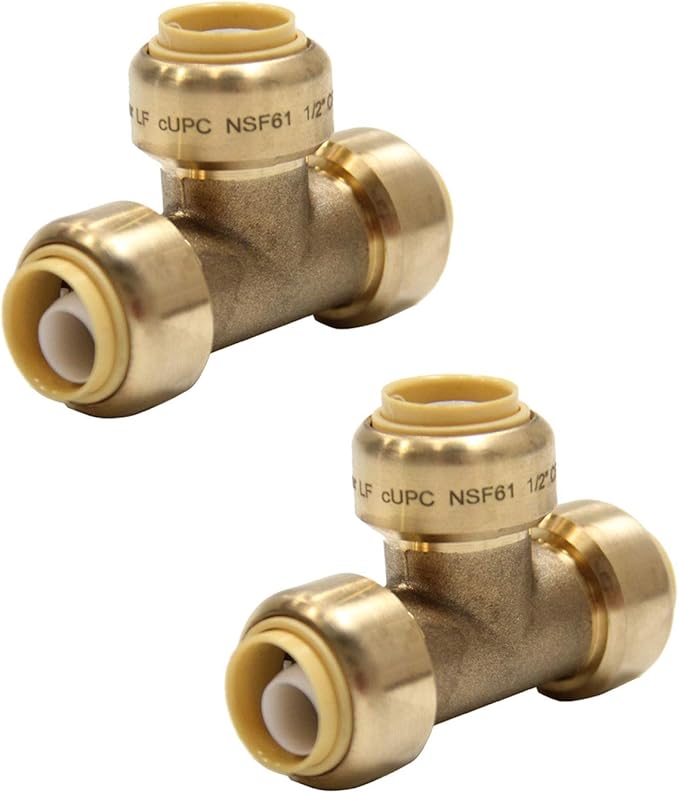 (Pack of 2) EFIELD 1/2 Inch Tee Push-Fit Fitting to Connect Pex, Copper With Disconnect Clip, CPVC,(PF118-2PCS)