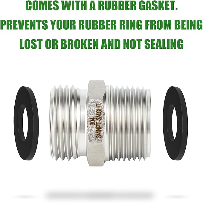 TAISHER 2PCS 304 Stainless Steel Garden Hose Adapter, 3/4" GHT Male x 3/4" NPT Male Garden Hose Connector with Washers