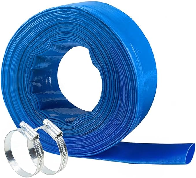 2" x100 FT, Pool Backwash Hose, Heavy-Duty PVC Hose, Lay Flat Discharge Hose, Weatherproof Burst Resistant for Water Transfer, Sump Pump, Pool Filter, Pool Drain，with 2 Clamps