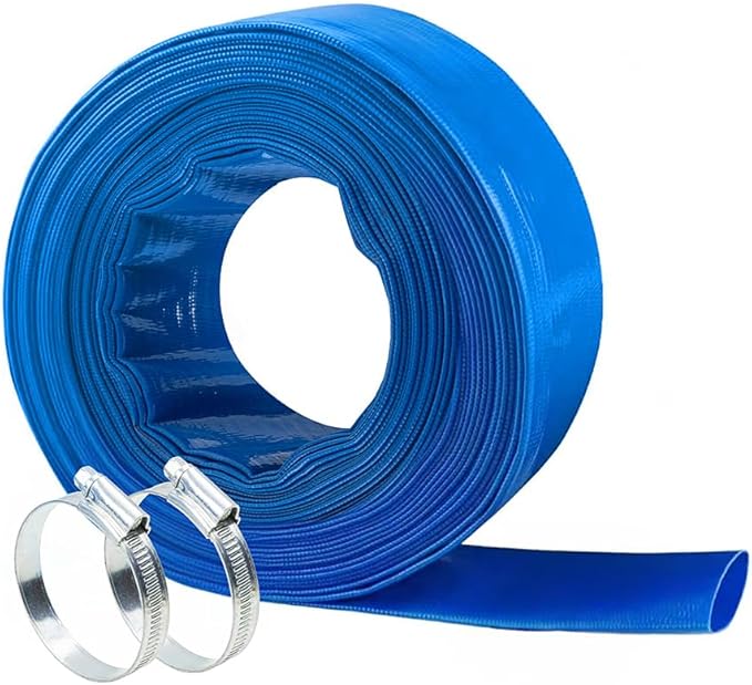 2" x50 FT, Pool Backwash Hose, Heavy-Duty PVC Hose, Lay Flat Discharge Hose, Weatherproof Burst Resistant for Water Transfer, Sump Pump, Pool Filter, Pool Drain，with 2 Clamps