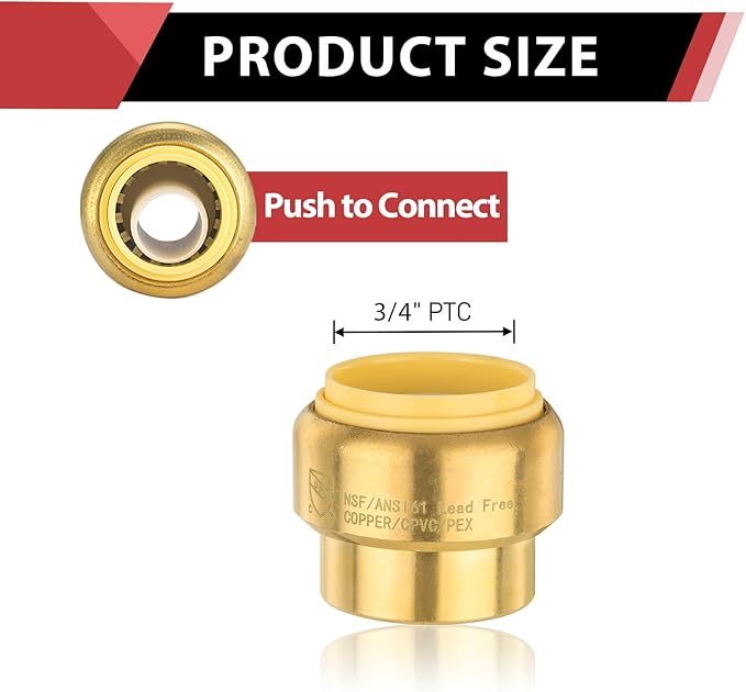 (Pack of 2) EFIELD 3/4 Inch Plug End Cap Push-Fit Fitting to Connect Pex, Copper, CPVC With A Disconnect Clip-2 Pieces,(PF098)