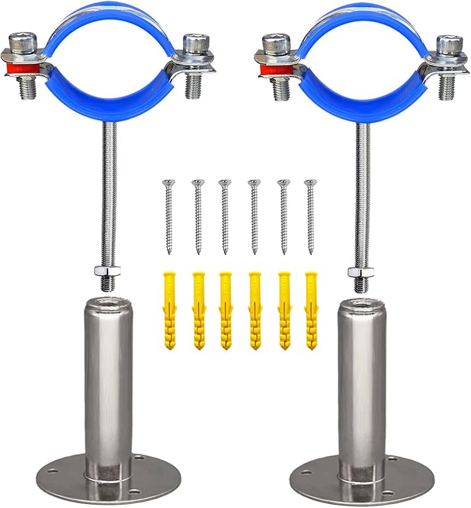 Wall Mount Ceiling Mount Pipe Supports,Adjustable Pipe Clamps、Hangers 、Stainless Steel 304,2PCS Suitable for Pipe OD 70-76mm Adjustable Height 100-200mm