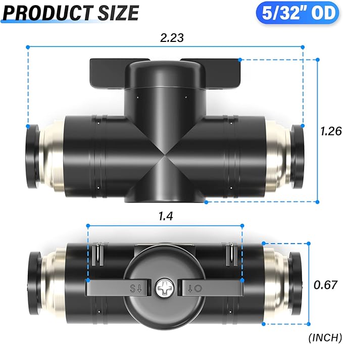 TAILONZ PNEUMATIC BVU-5/32 OD Ball Valve Air Flow Control Valve Push to Connect Fitting（Pack of 3）