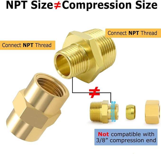 Hooshing 2PCS Brass Reducing Hex Nipple 3/8" NPT Male x 3/4" NPT Male Thread Brass Pipe Fitting Adapter,OD 5/8" to OD 1"