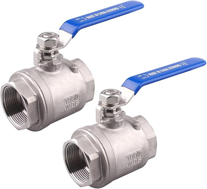 DERNORD Ball Valve Stainless Steel 304 1-1/2" NPT Heavy Duty for Water, Oil, and Gas with Blue Locking Handles (Pack of 2)