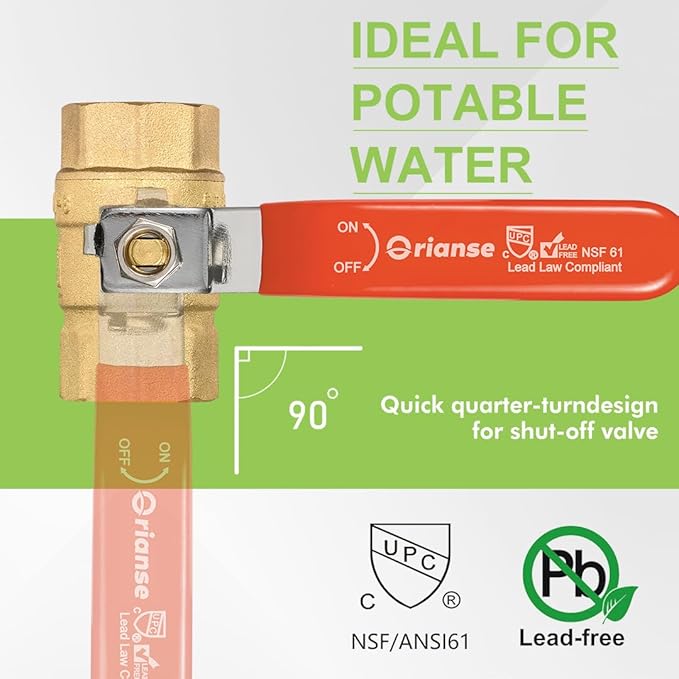 10Pack Orianse 3/4 Inch Red Handle Full Port Brass Ball Valve 3/4" FIP NPT Threaded,Heavy Duty 150PSI 600 WOG,1/4-Turn Shut Off Ball Valve for Water Oil Gas