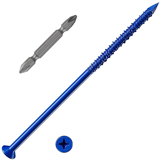 (30 PCS) 1/4''x6 Concrete Screw Anchor Blue Flat Head for Anchoring to Masonry, Block or Brick Stucco