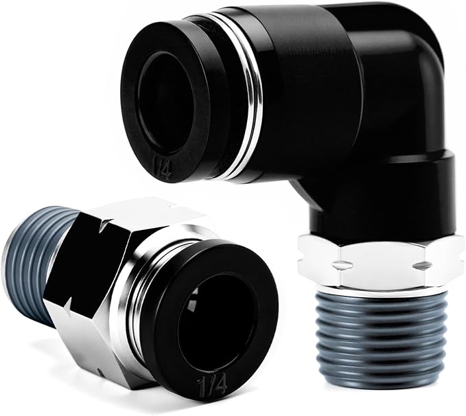 Pneumatic 1/4 Push to Connect Fittings Male Thread Elbow and Straight Combination Air Line Quick Connect Fittings 1/4"OD x 1/8"NPT Quick Connect Air Hose Fittings (Pack of 12)