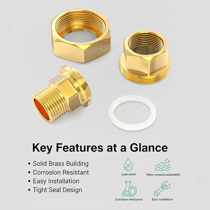 TAISHER 1PCS Brass Union，1/4" NPT Male x 1/4" NPT Female Brass Pipe Fitting