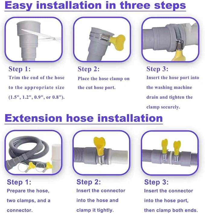 Universal Washing Machine Drain Hose Kit 10FT, Extra Long Flexible Corrugated Extension Hose with U-Bend Bracket & 4 Clamps, for Washer, Dishwasher, Dehumidifier, Sink, RV
