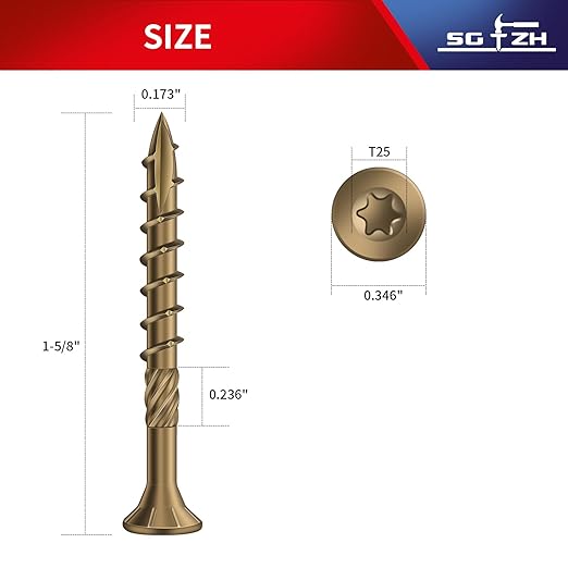 #8 x 1-5/8" Deck Screws (136Pcs) 1lb. Carbon Steel, Yellow, Flat Head, Rust Resistant epoxy Coated, with T25 Star Bit