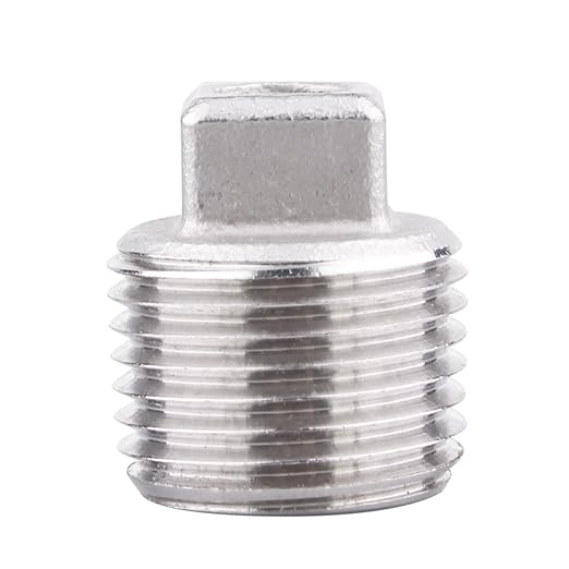 Stainless Steel 304 Cast Pipe Fitting, Square Head Cored Plug, Class 150, 1/2'' NPT Male (pack of 2)
