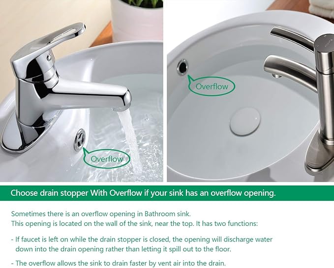 Purelux Bathroom Sink Drain Stopper Faucet Vanity Sink Pop Up Drain Assembly with Overflow, Chrome Finish