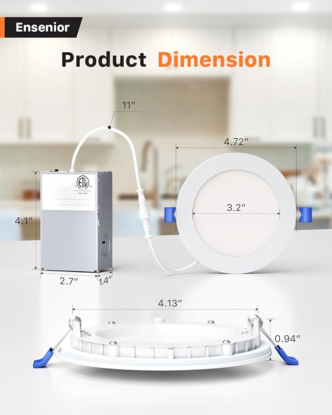 Ensenior 12 Pack 4 Inch Ultra-Thin LED Recessed Light with Junction Box, 2700K-6000K Selectable, 9W 75W Eqv, Dimmable, 750LM High Brightness - ETL Certified
