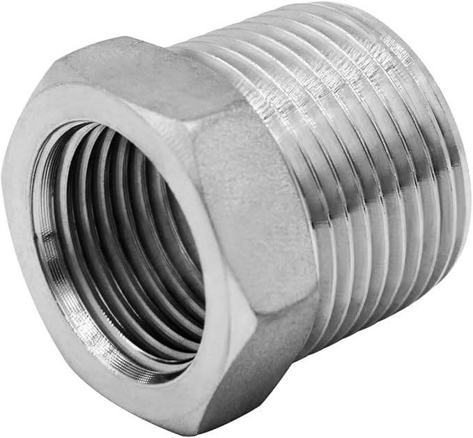 Stainless Steel 1/2" Male NPT to 1/8" Female NPT Reducer Hex Bushing Pipe Fitting Adapter (pack of 10)