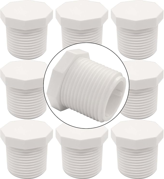YSIL 1" PVC Cap 10Pcs Male Threaded NPT Plug, Pipe End Cap Coupling Adapter Fittings for Plumbing Water Line