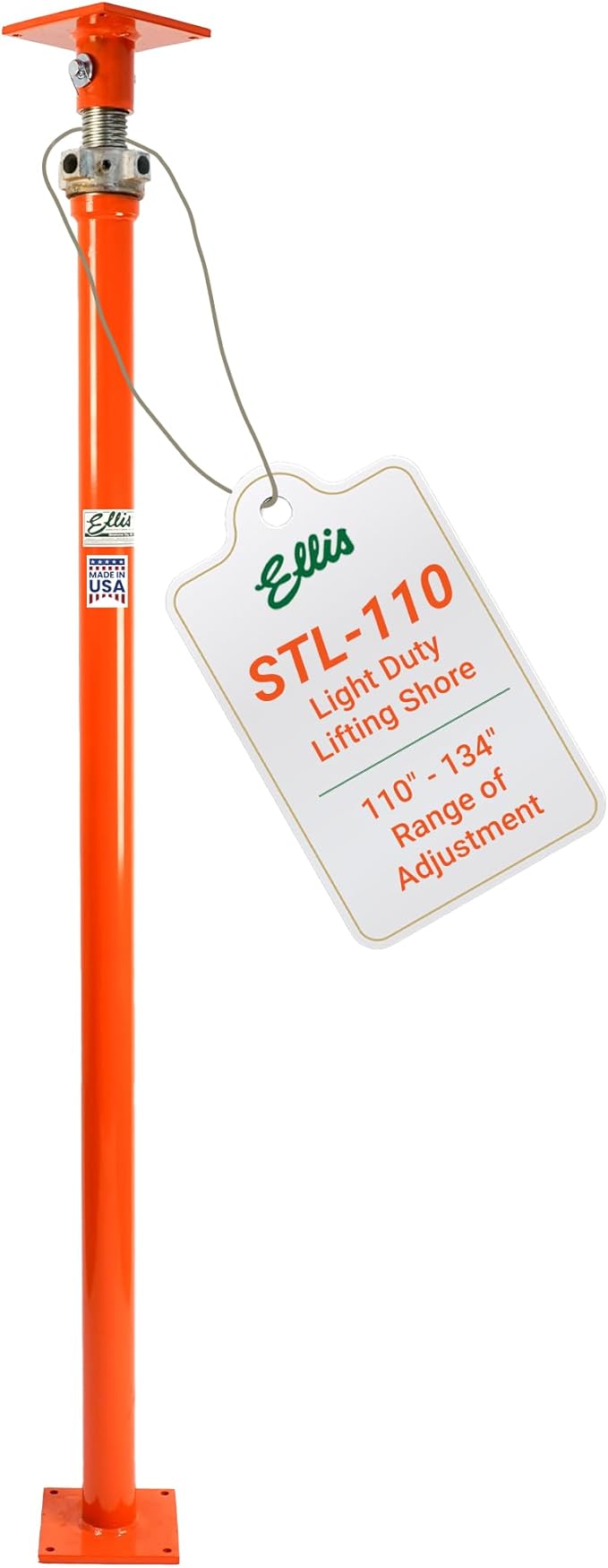 Ellis Manufacturing Light-Duty Steel Lifting Shore – Adjustable Structural Jack for Basement, Beams, Floor Support, and Foundation – 3,000 lb Safe Load apacity – 110"-134" Adjustment