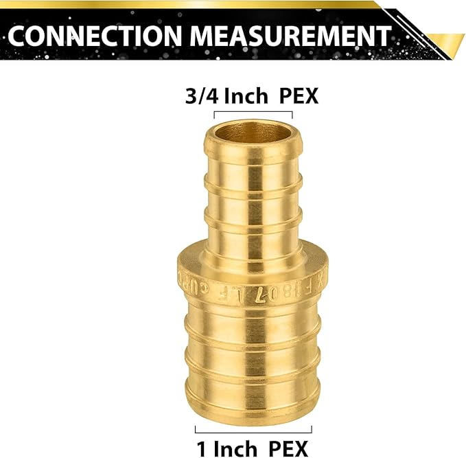 Pack of 10 Foskan 1" x 3/4" PEX Straight Reducing Coupling,Brass Crimp Fittings for PEX Tubing Pipe