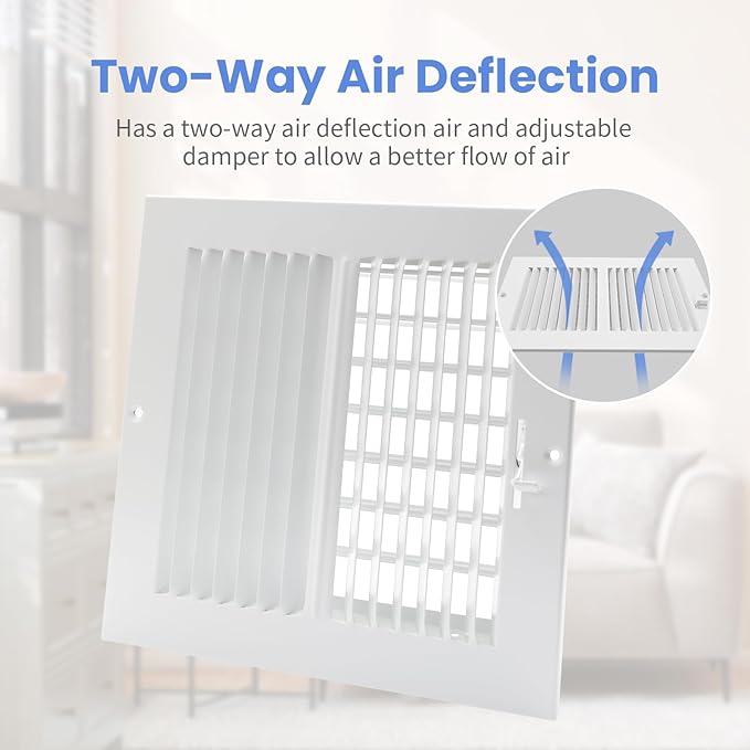 8 x 8 Inch [Duct Opening] Air Vent Covers for Wall or Ceiling - High Airflow 2 Way Steel Ventilation - Adjustable Wall/Ceiling Register, 9-3/4 Inch x 9-3/4 Inch [Overall Dimensions]